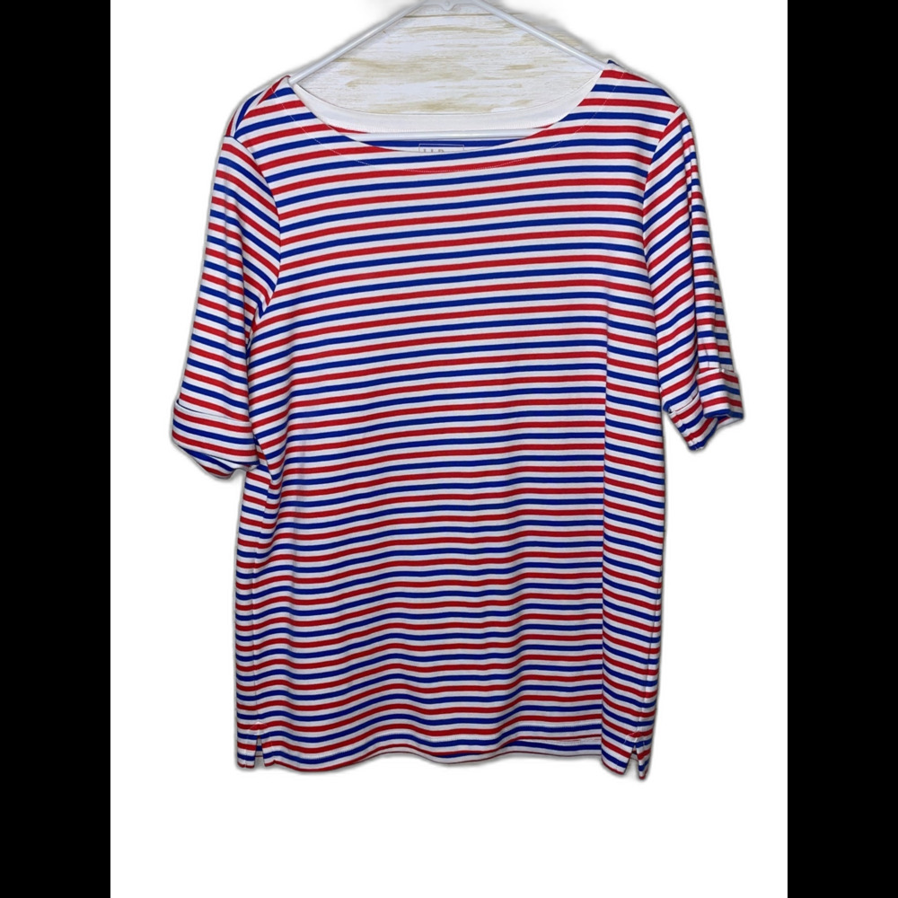 LL Bean Boat Neck Striped Shirt Size Large